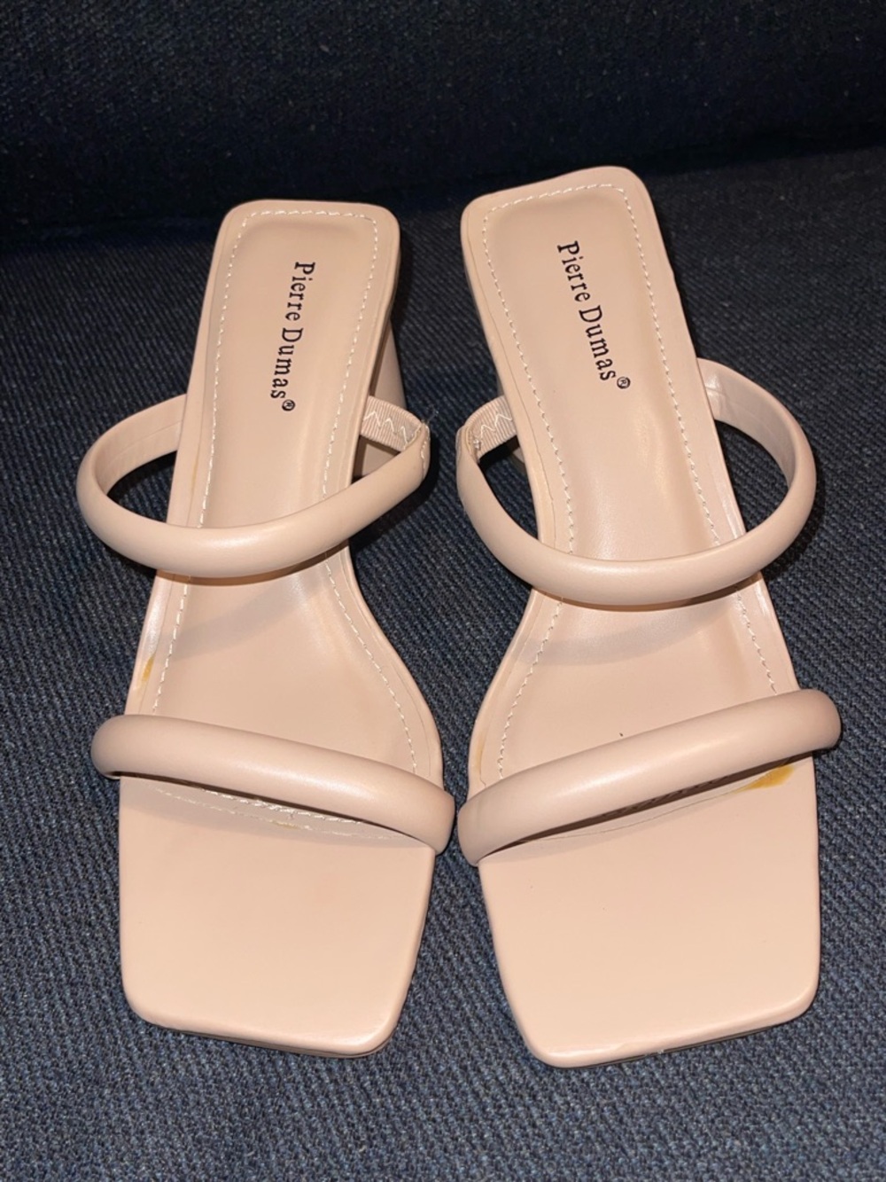 Pierre Dumas Blush Nude Double-Strap Slide Heels